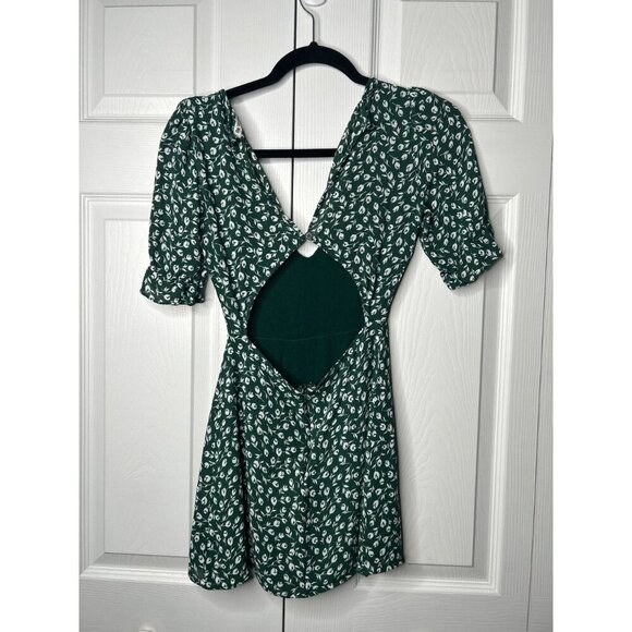 Reformation Brielle Green White Printed Short Sleeve Mini Dress Women's Size 2 - Picture 8 of 9